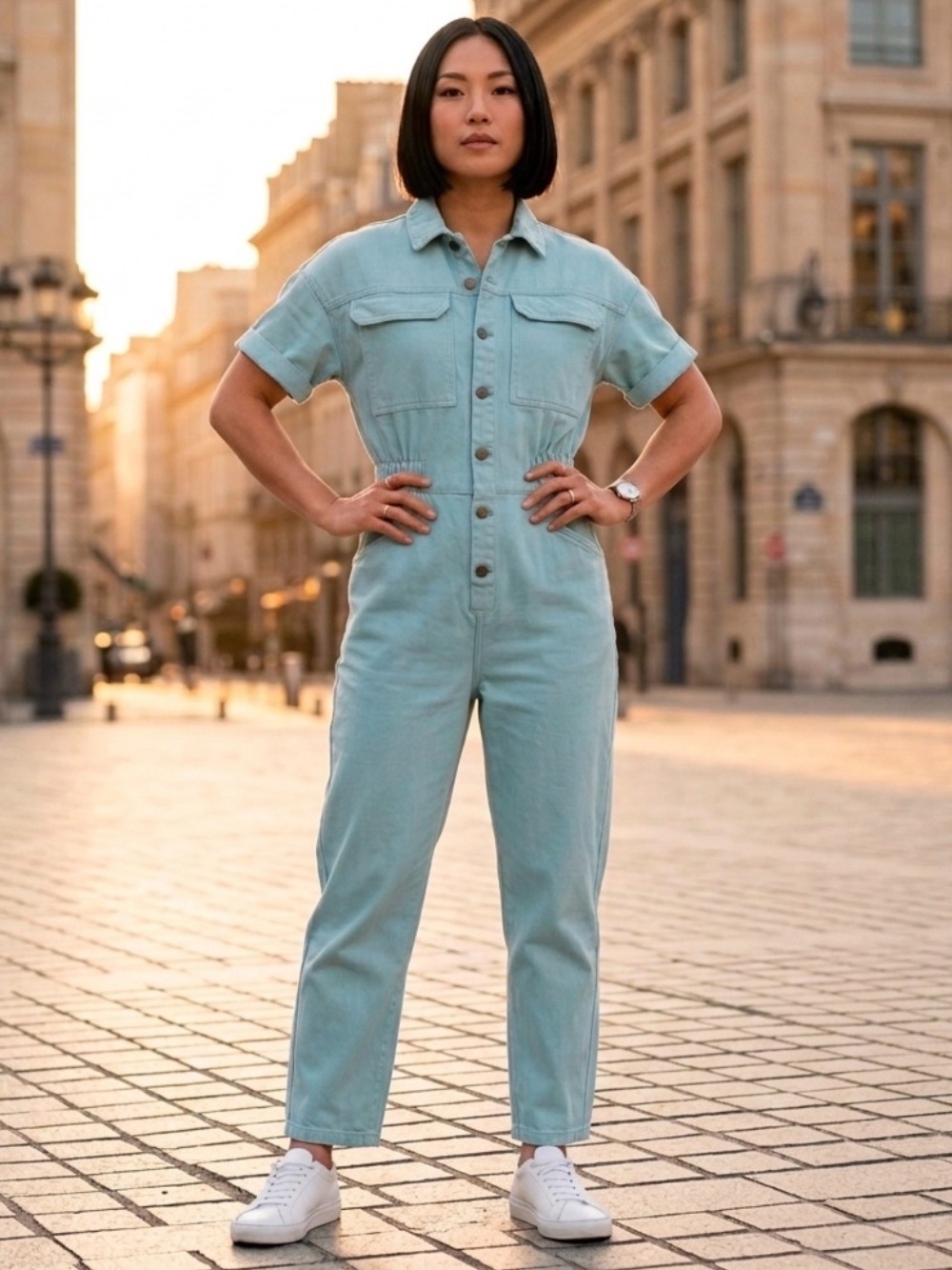 Listicle Jumpsuit size Medium Mint Green Denim Jumpsuit Romper Playsuit Denim